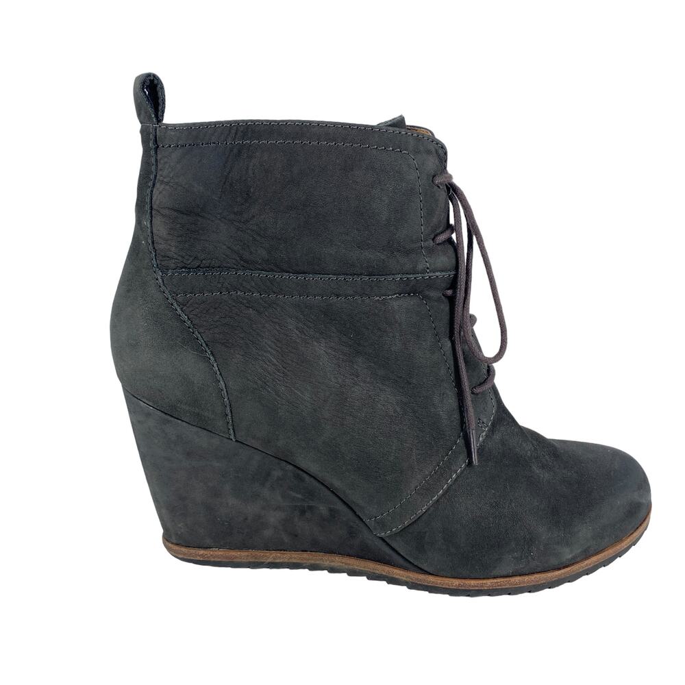 BIALA' Sz 39 Alyssa Lace-Up Leather Wedge Bootie Suede Leather Side Zip Lace Up